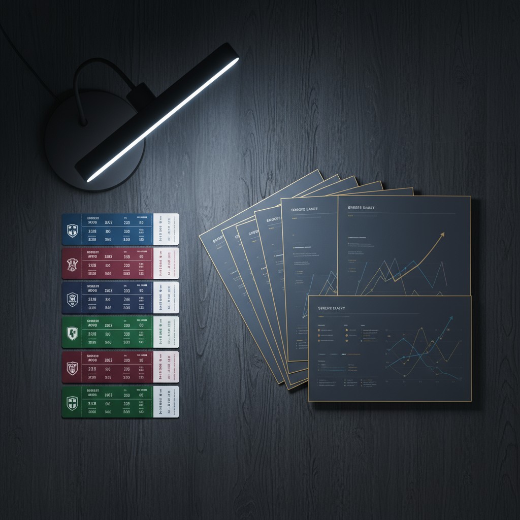 Visual representation of several large spreadsheets alongside bookkeeping ledgers and a set of office tools on the desk of...