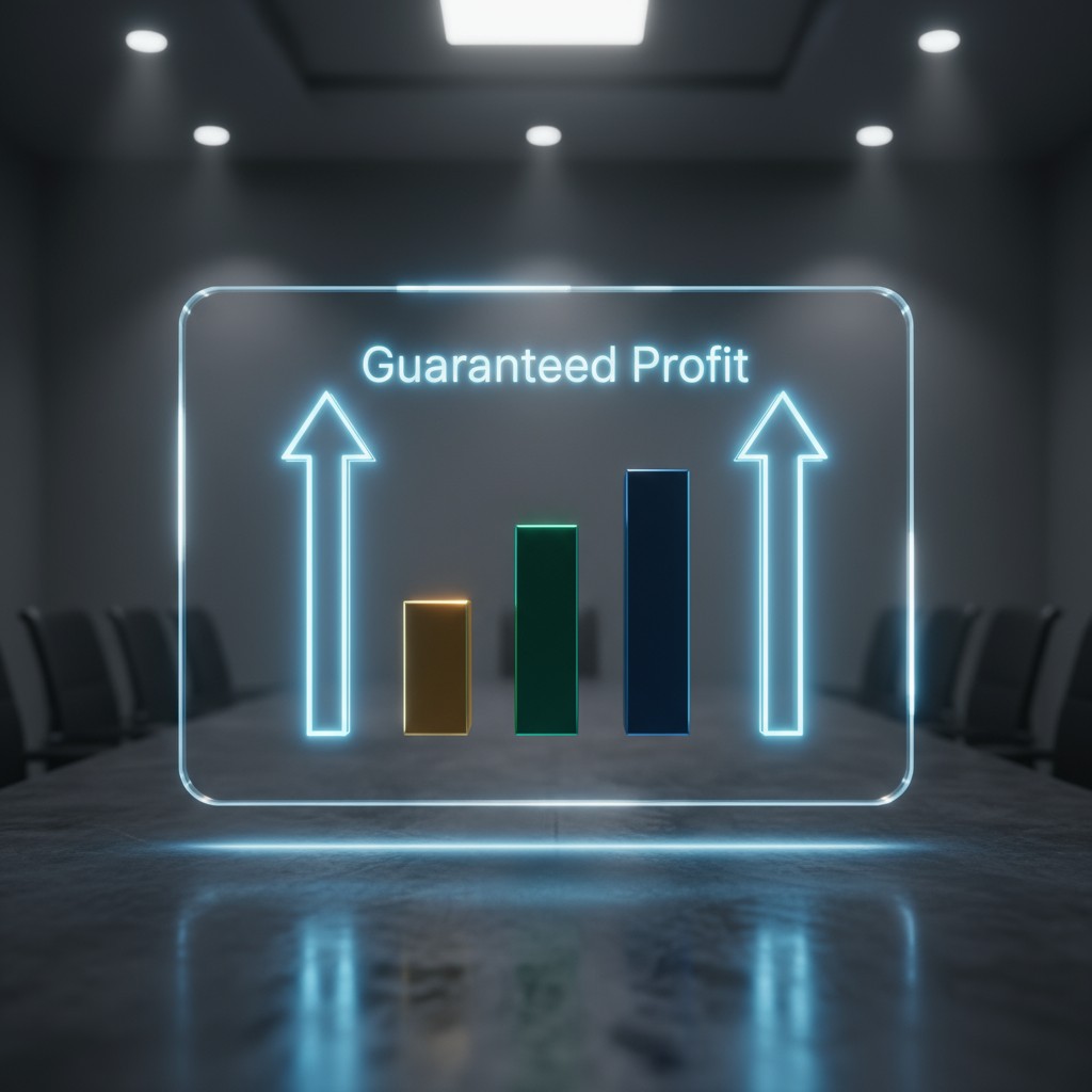 A 3D image of a conference table with a holographic screen made of blue and blue-neon plasmas floating above. Below the pl...